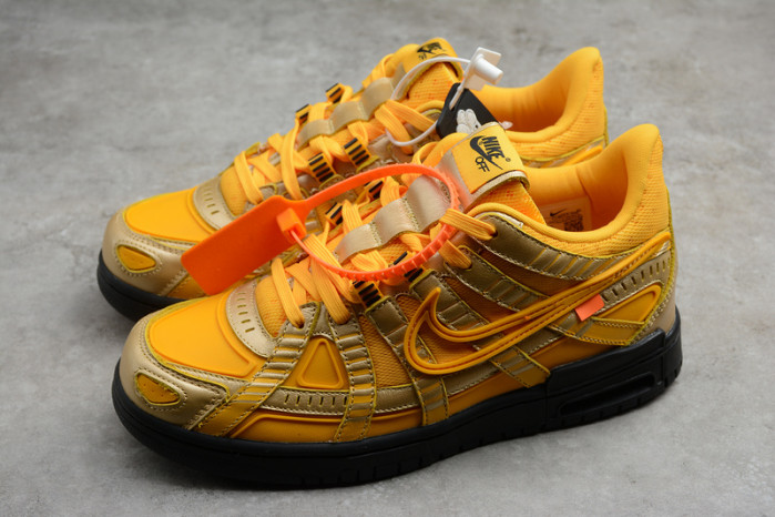 OW x Nike Air Rubber Dunk “University Gold” CU6015-700
