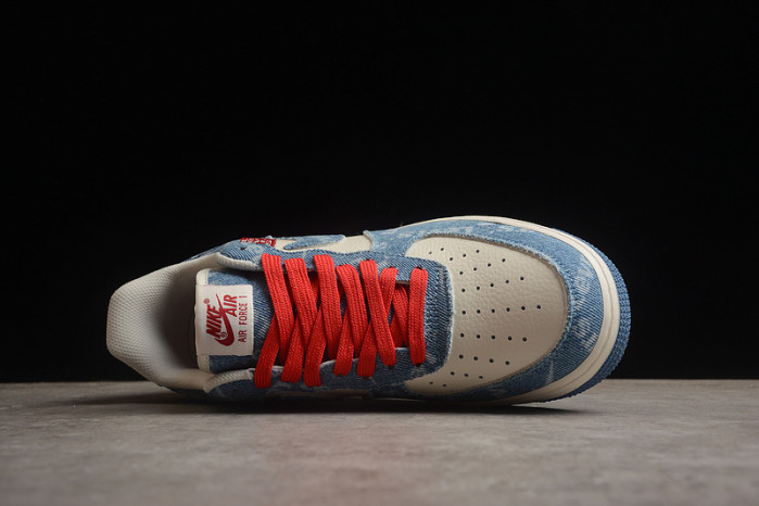 Nike Air Force 1 07 LV8 Beige White Denim Blue Red VT5698-568